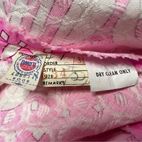 Vintage 60s 70s Harmay Maxi Formal Dress Pink White Geometric Print Size Small - Picture 15 of 17